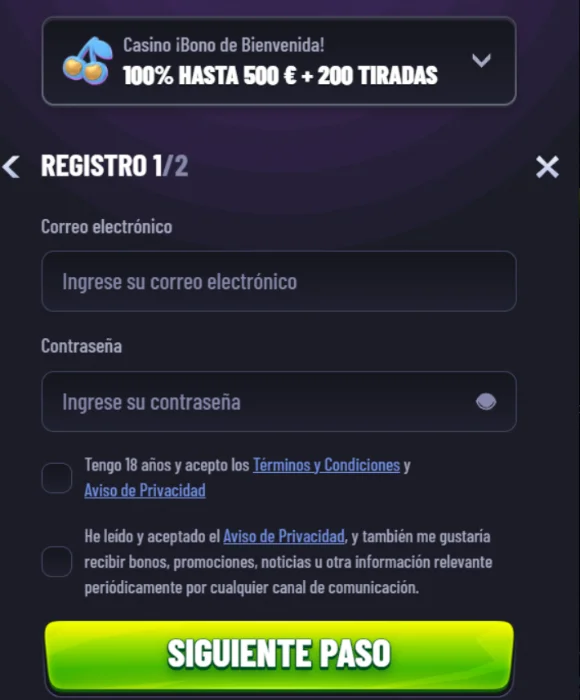 MrPacho Casino Registro con Bono MrPacho Casino registro de cuenta con bono de bienvenida de 500 € y 200 tiradas